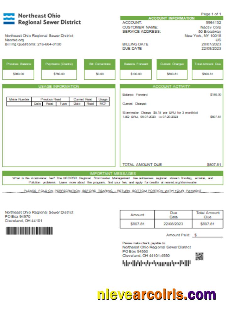 Northeast Ohio Regional Sewer Districtutility business bill
